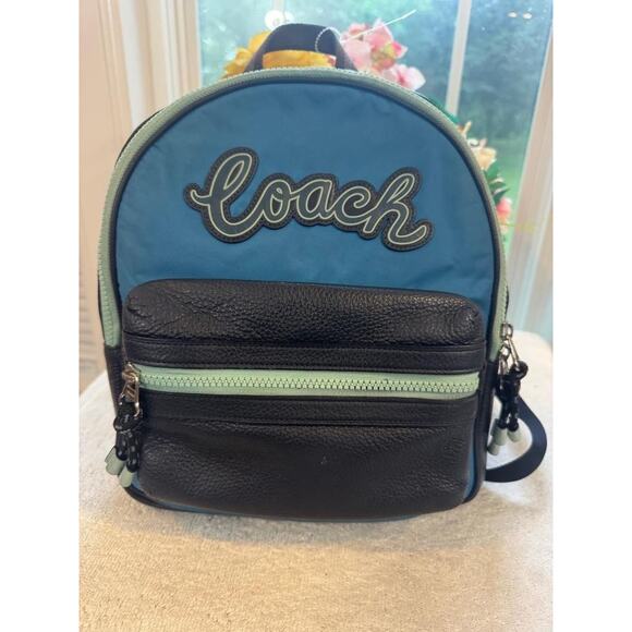 Coach Vale MEDIUM F76647 Nylon/Leather Blue Colorblock...